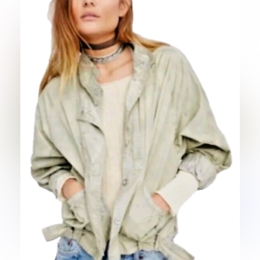 Free People Parachute Jacket in Marbled Green and Blue - Size Small